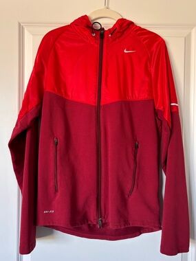 Nike Dri-FIT Running Jacket – Women’s Size Small – Red Hooded Zip-Up – Like New